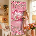 OTTPOOM Pancarta Feliz Día de la Madre 3x0.6m Poliéster Rosa Roja - Imagen 3