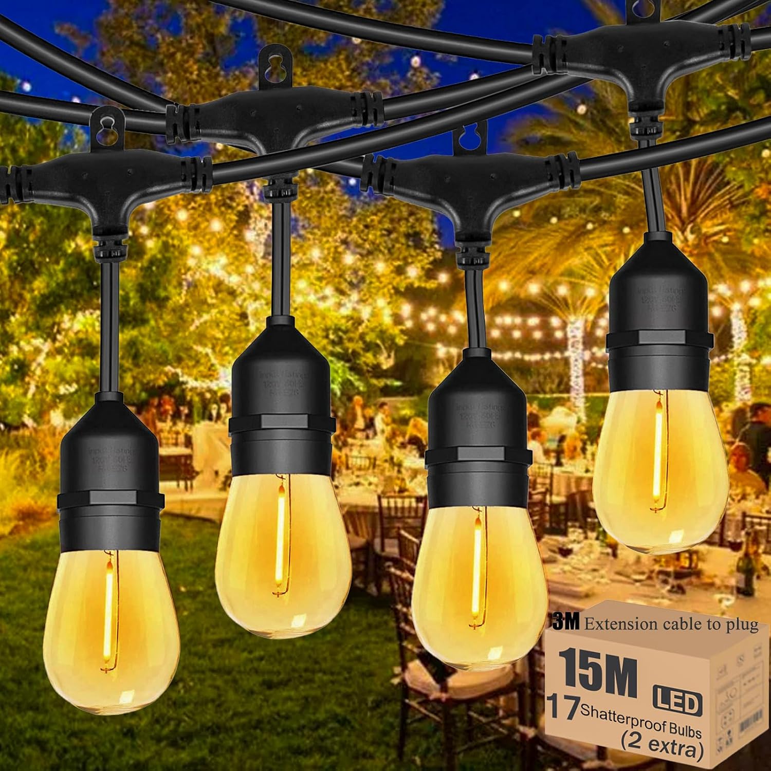 81eXPRazuQL._AC_SL1500_ Meidaoduo Guirnalda Luces Exterior 15m 15+1 Bombilla S14 2700K IP65 Enlazable - Imagen 1