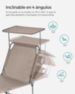 SONGMICS Tumbona Plegable 193cm 150kg Parasol Respaldo 4 Posiciones Topo - Imagen 4