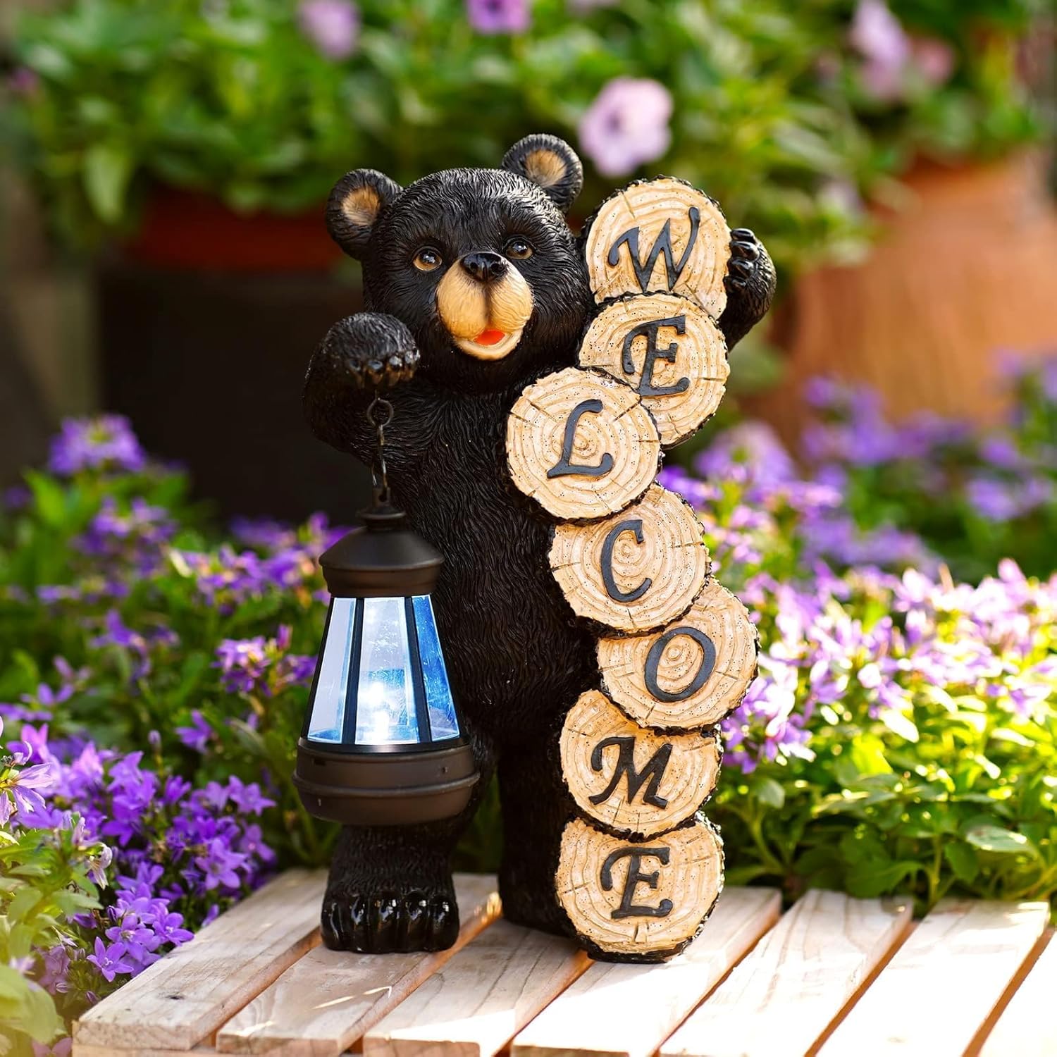 81n1NN9em7L._AC_SL1500_ Qeeman Estatua Solar Oso Bienvenida LED Jardín 29cm Regalo Mamá Abuela - Imagen 1