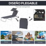 Outsunny Tumbona Plegable 187x58cm Toldo Ajustable 4 Posiciones Gris - Imagen 3