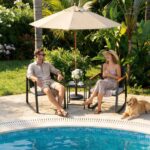 Gizoon Set de 3 piezas de Patio Bistró Mecedoras de Ratán Cojín Mesa de Cristal para Balcón Terraza Jardín Beige - Imagen 2