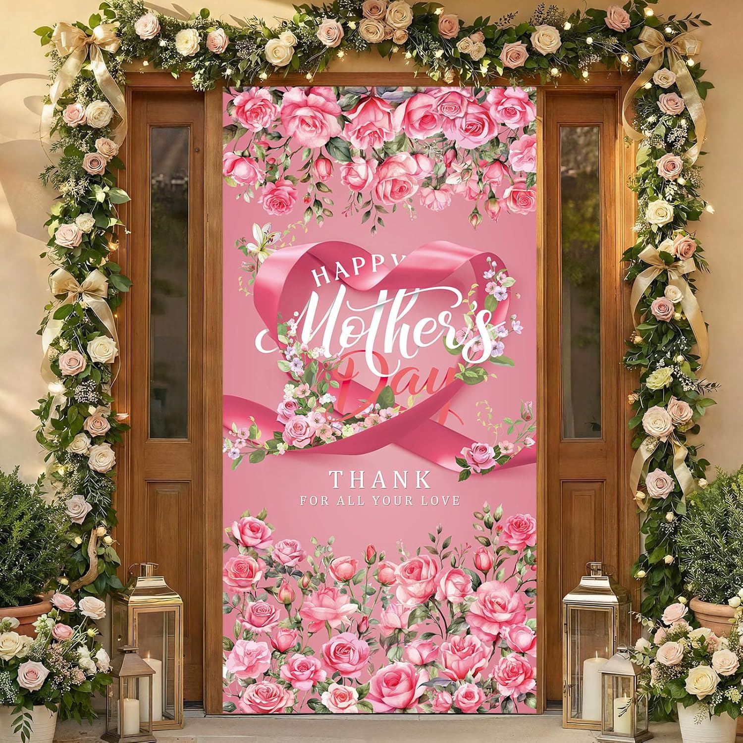 91Gd4QrI8OL._AC_SL1500_ OTTPOOM Pancarta Feliz Día de la Madre 3x0.6m Poliéster Rosa Roja - Imagen 1