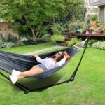 ANYOO Hamaca y Sillón Colgante con Soporte Plegable 2 en 1, Portátil 200 kg, Negro y Gris Oscuro - Imagen 2
