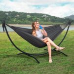 SUNCREAT Hamaca Portátil con Soporte Plegable Gris Oscuro 2-3 Personas 215 kg Acero - Imagen 3