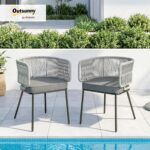Outsunny Juego 2 Sillones Jardín Cuerda Resina Cojines Extraíbles Gris Acero - Imagen 3