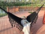 LILANYA Hamaca Doble Algodón 240x150cm 450lbs con Flecos Macramé para Jardín, Terraza, Balcón, Interior (Negro) - Imagen 2