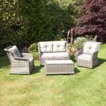 SunTime Portofino Colección Sofá Ratán Gris 4 Plazas con Cojines 10cm y Mesa